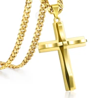 davieslee mens chain curved cross pendant necklace stainless steel curb cuban link black gold silver color 18 36inch lkpm137
