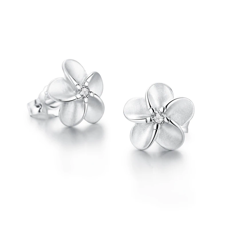 

SA SILVERAGE 2019 925 Sterling Silver Stud Earrings Trendy Flower Earring Female AAA Zirconia Earring Fashion Jewelry For Women