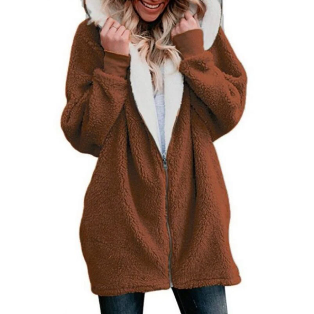 

Women Oversized Zip Down Closure Hooded Cardigan Hoodie Fleece Jacket