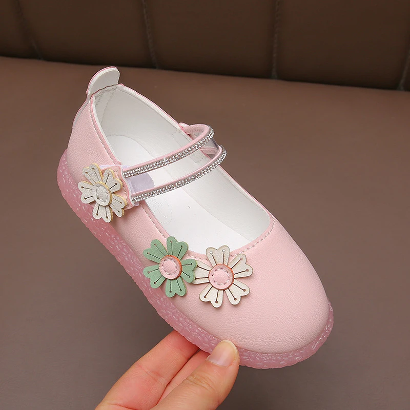 Детские кожаные кроссовки дышащие для начинающих ходить принцесс с цветами