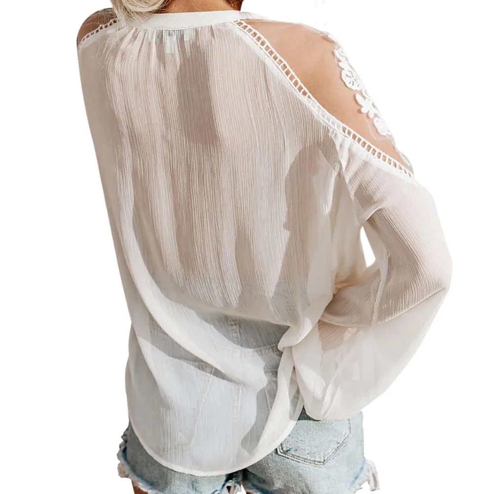 Сексуальная кружевная сетчатая рубашка с вышивкой в стиле пэчворк женские