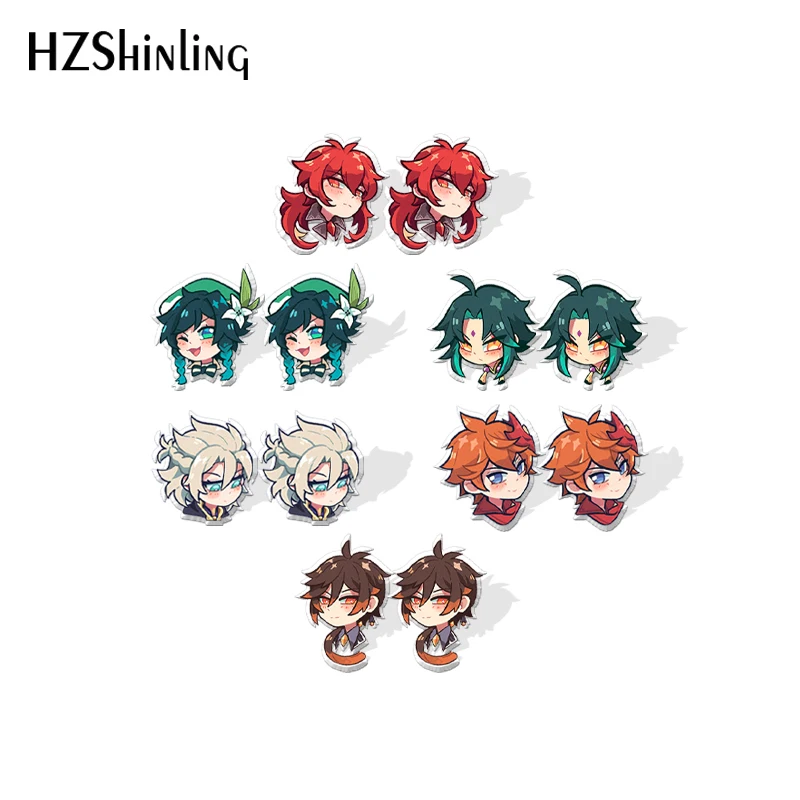 

Мультяшные акриловые серьги-гвоздики Genshin impact, нержавеющая сталь, смола 2021, эпоксидные украшения