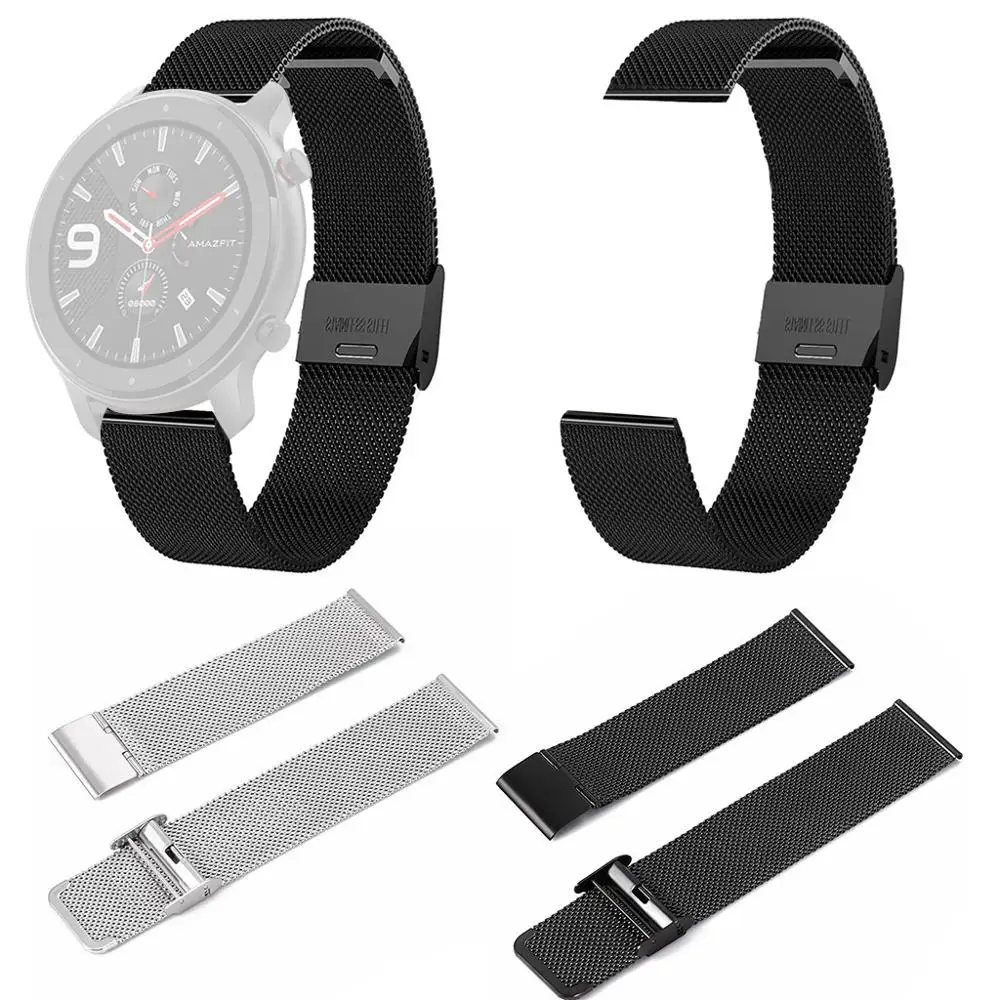 Replacement Watch Band Wrist Straps For Huami AMAZFIT GTR Smart 47mm luxury gift for men watchband black silver | Наручные часы