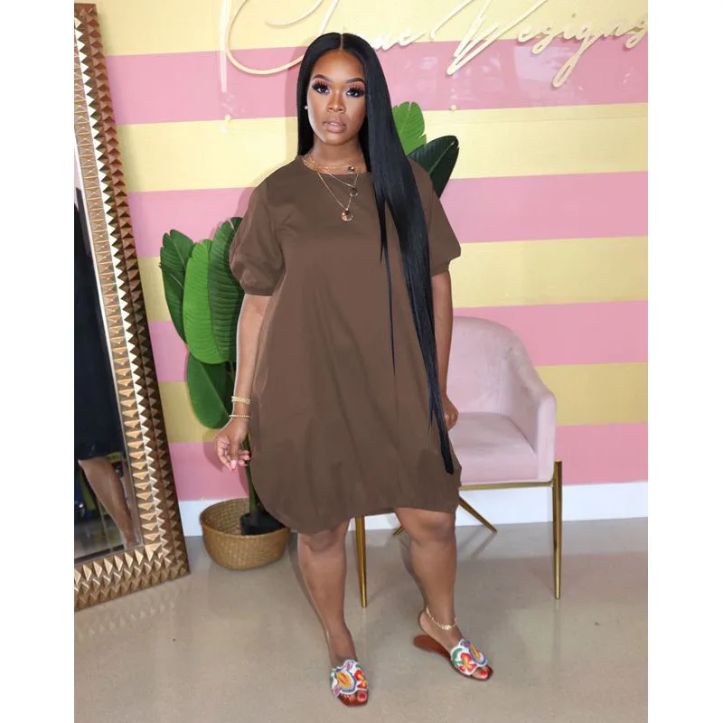 

Платье женское однотонное с круглым вырезом, пикантная футболка с коротким рукавом и юбкой-фонариком, Повседневная Уличная одежда в готиче...