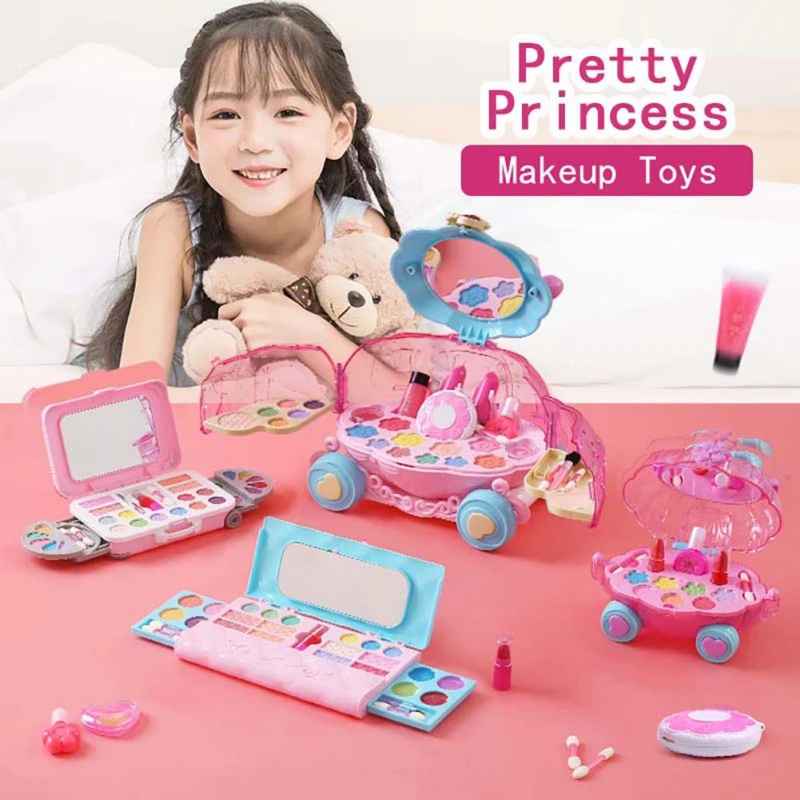

Kids Girls Make Up Simulation Washable Dressing Table Makeup Toy Cosmetics Party Performances Dressing Box Set Safety Non-Toxic