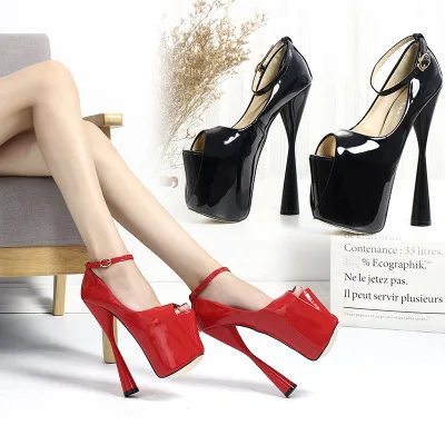 

HOT Patent Leather Women Pumps High Heel 19CM Wedding Shoes Platform Concise Steel Pipe Dance Nightclub Ladies Pumps Size 34-43