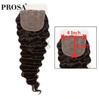 Застежка на шелковой основе 4x4, свободная глубокая волна, кружевная застежка, бразильские неповрежденные человеческие волосы, предварительно выщипанные отбеленные узлы, бесплатная часть Prosa