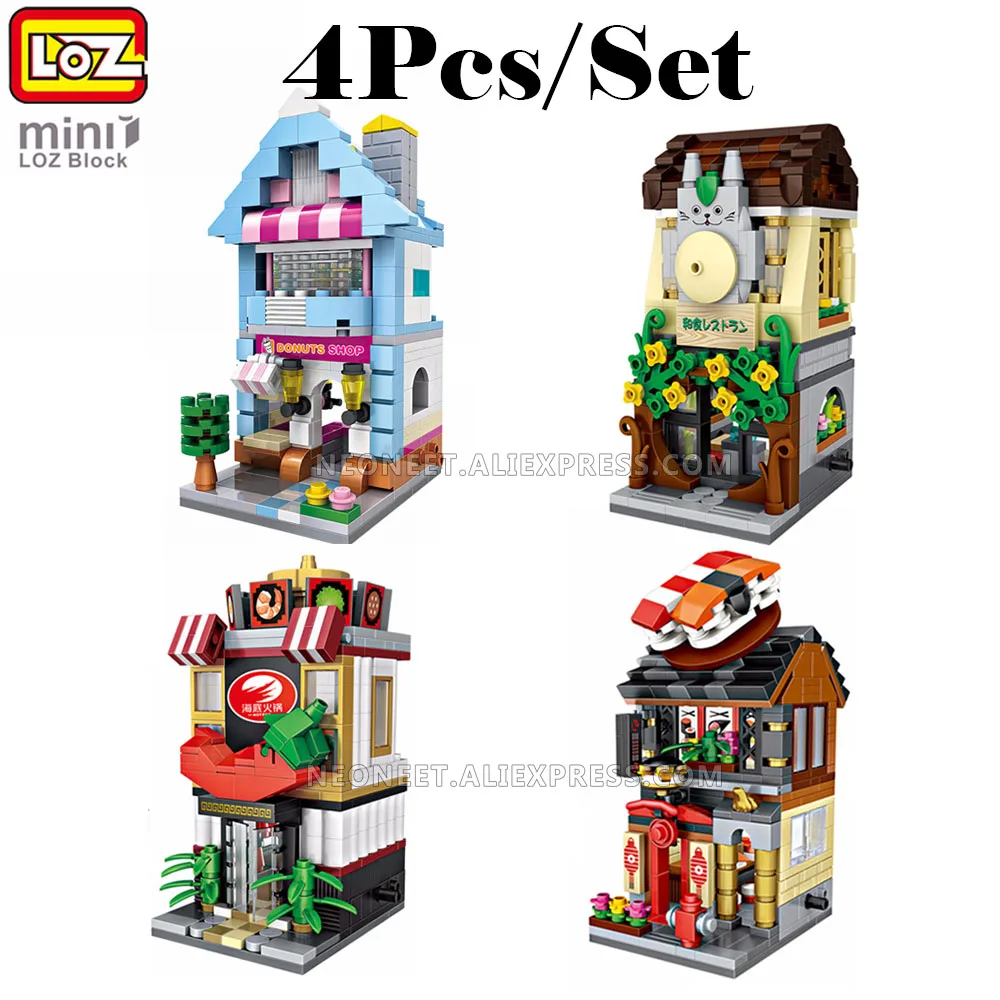 

4inL LOZ Mini Blocks City View Scene Coffee Shop Retail Store Architectures Models & Building Quiz Japanese SuShi Restaurant
