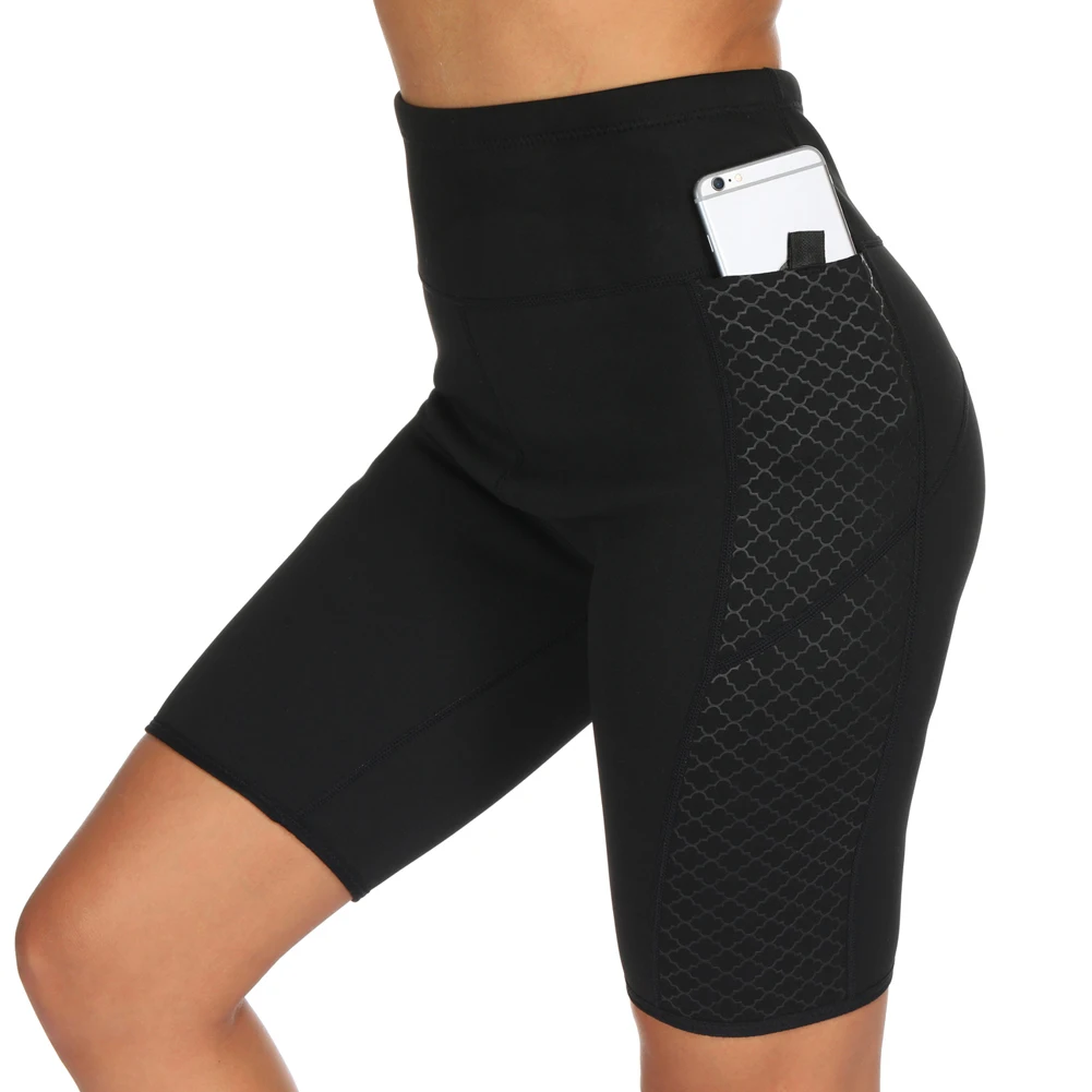 

Hot Sale Women High Waist Yoga Shorts Compression Workout Running Bike Neoprene Shorts with Side Pockets N66