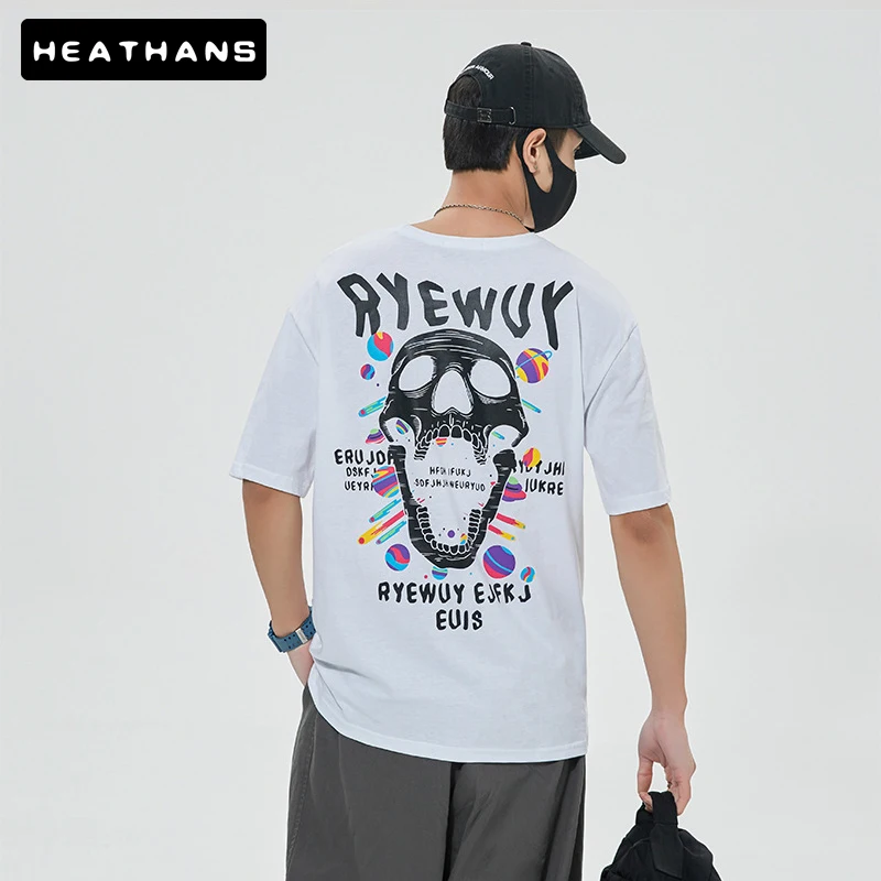 

T-shirts Male Loose 2021 Summer New High Street Short Sleeves T Shirt For Male Skull Demon Print Mens Oversize Fun Creative Tops
