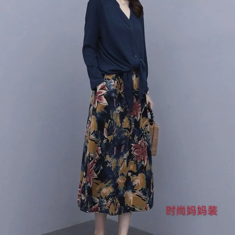 Женская юбка миди из хлопка и льна осенняя с высокой талией принтом женские юбки