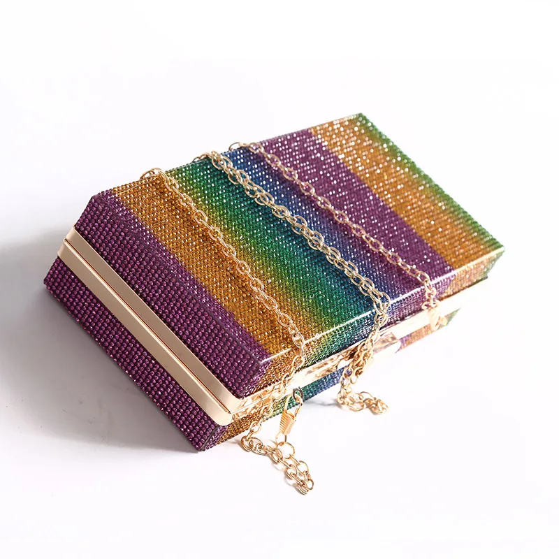

Rainbow Diamond Wedding Clutch Elegant Party Evening Purse and Handbag for Women Luxury Designer Crossbody Bag