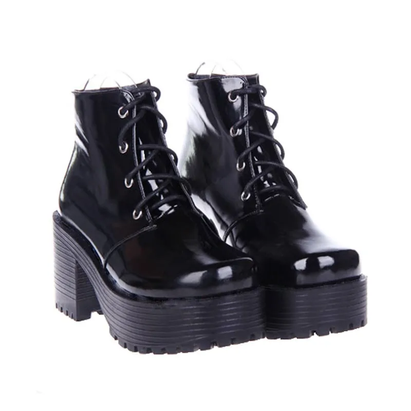 

PUNK high-heeled thick-soled COS short Martin boots lace up student punk boots platform Japanese gothic boots Harujuku Korea