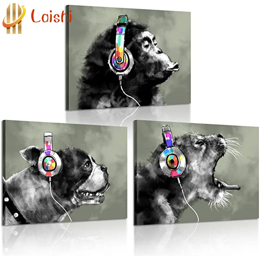 3 шт. алмазная вышивка Современная Горилла обезьяна музыка абстрактные животные