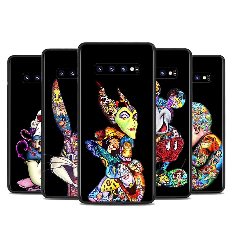 

Phone Case For Samsung S22 S21 S20 FE Ultra Pro Lite S10 5G S10E S9 S8 S7 S6 Edge Plus Mickey Tattoo Cartoon Black Soft
