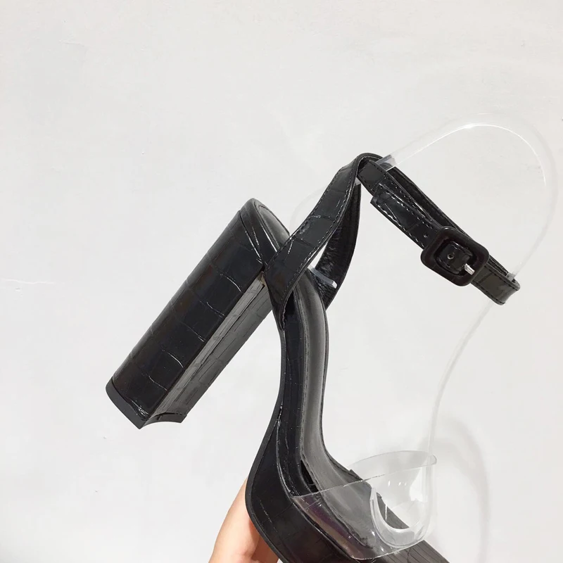 White Shoes Block Heel Black PVC Transparent Heels Women Platform Sandals Punk Gladiator Comfort | Обувь