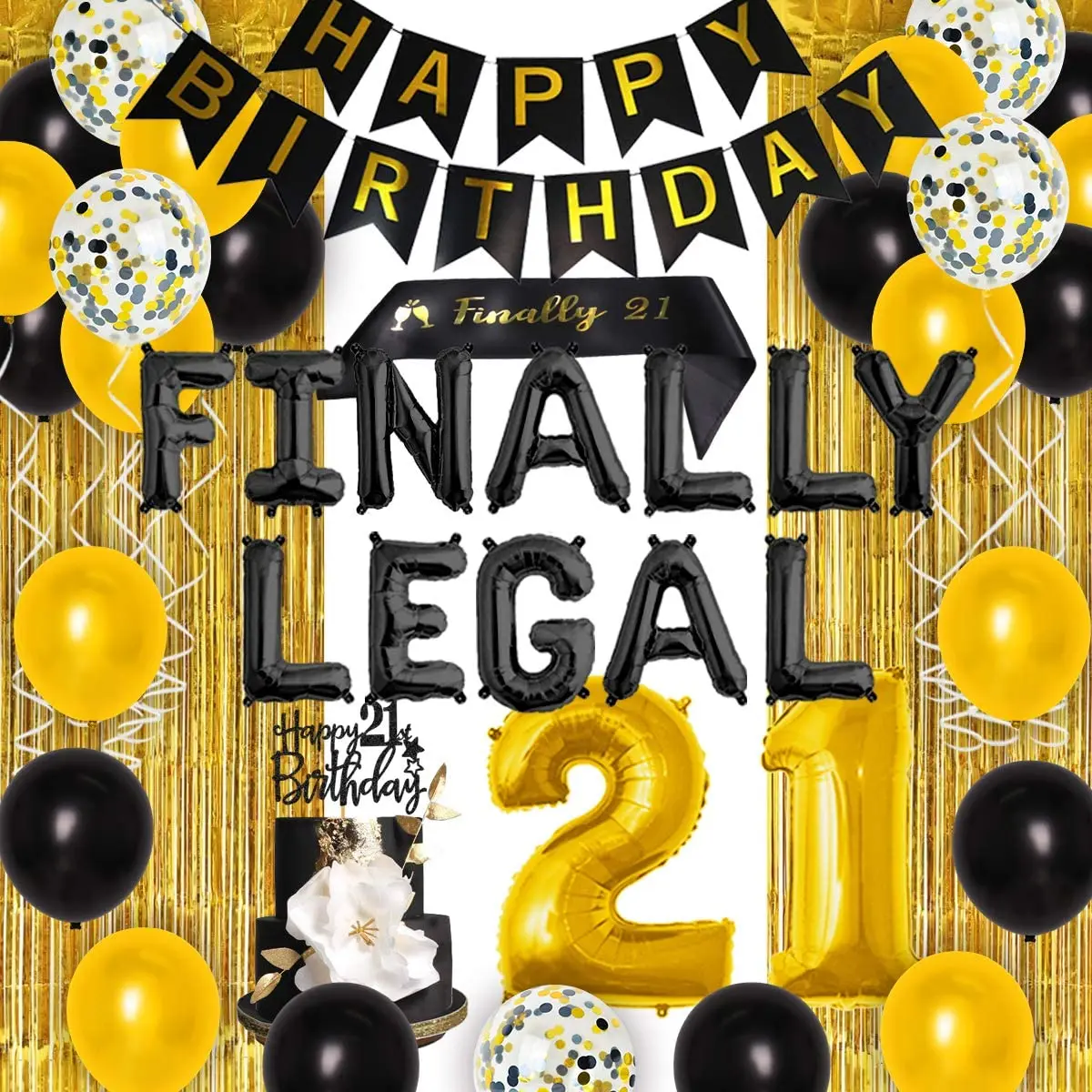 Meuparty Finally 21st Legal Birthday Decorations Balloons Themed Happy 21st  Birthday Banner Black Gold For Men Or Women - Ballons & Accessories -  AliExpress