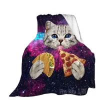 Galaxy Space Kitten Cat Eat Pizza Soft Flannel Blanket For Bed Sofa Home Bedding Living Room Applicable