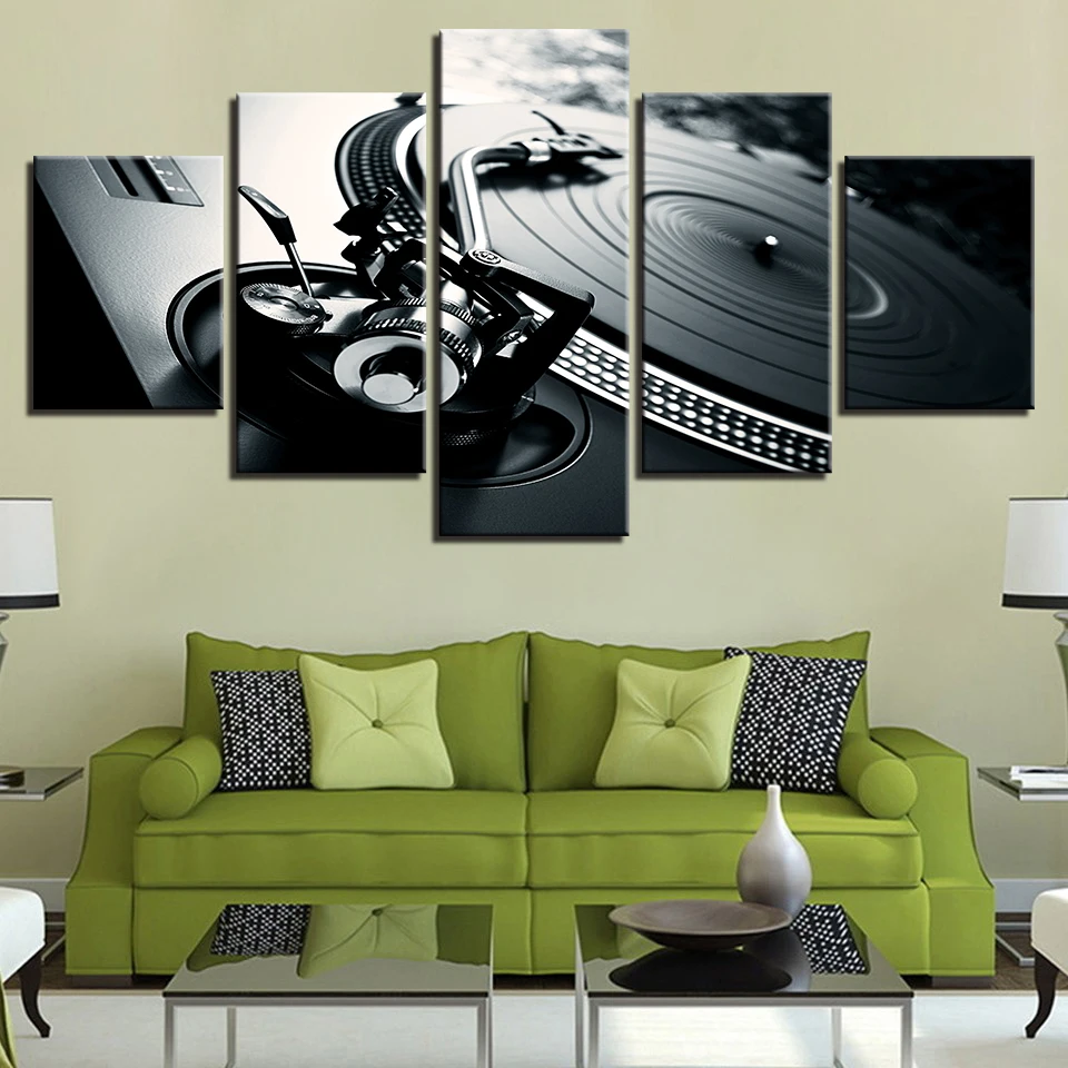 Музыкальный плакат с изображением гитары фортепиано скрипка барабан фонограф DJ 5
