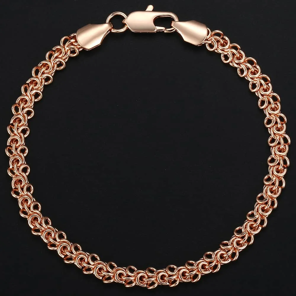 Женский браслет с вихревыми звеньями из розового золота 585 пробы 5 мм 18 см 20 GBM74 |