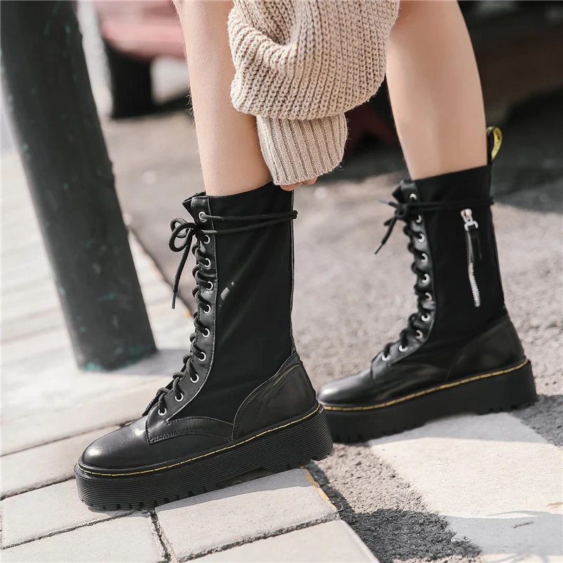 Новинка 2019 года Сезон Зима повседневные женские ботинки в стиле панк на