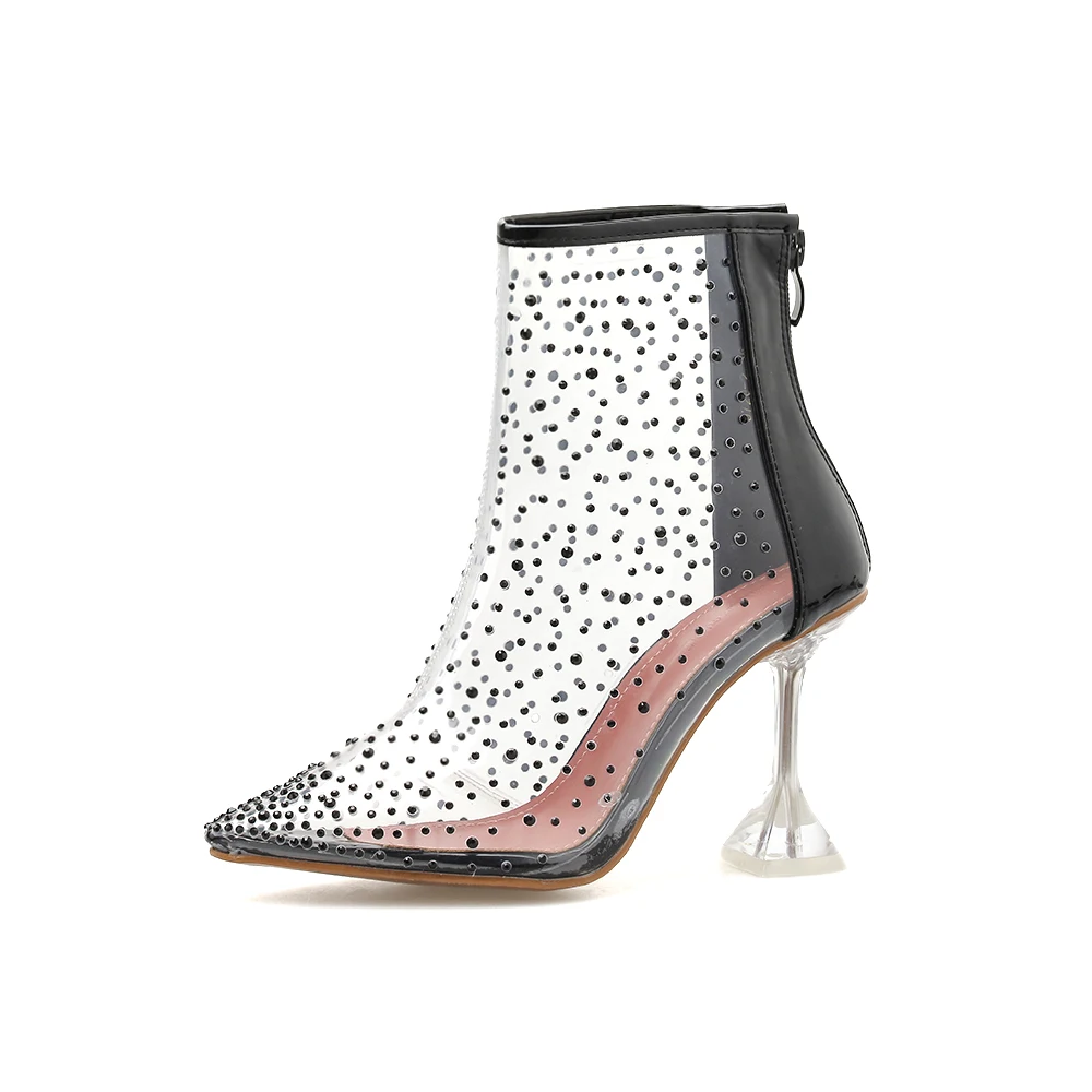 CJDLY 2020 прозрачные женские ботильоны на молнии тонком каблуке с острым носком