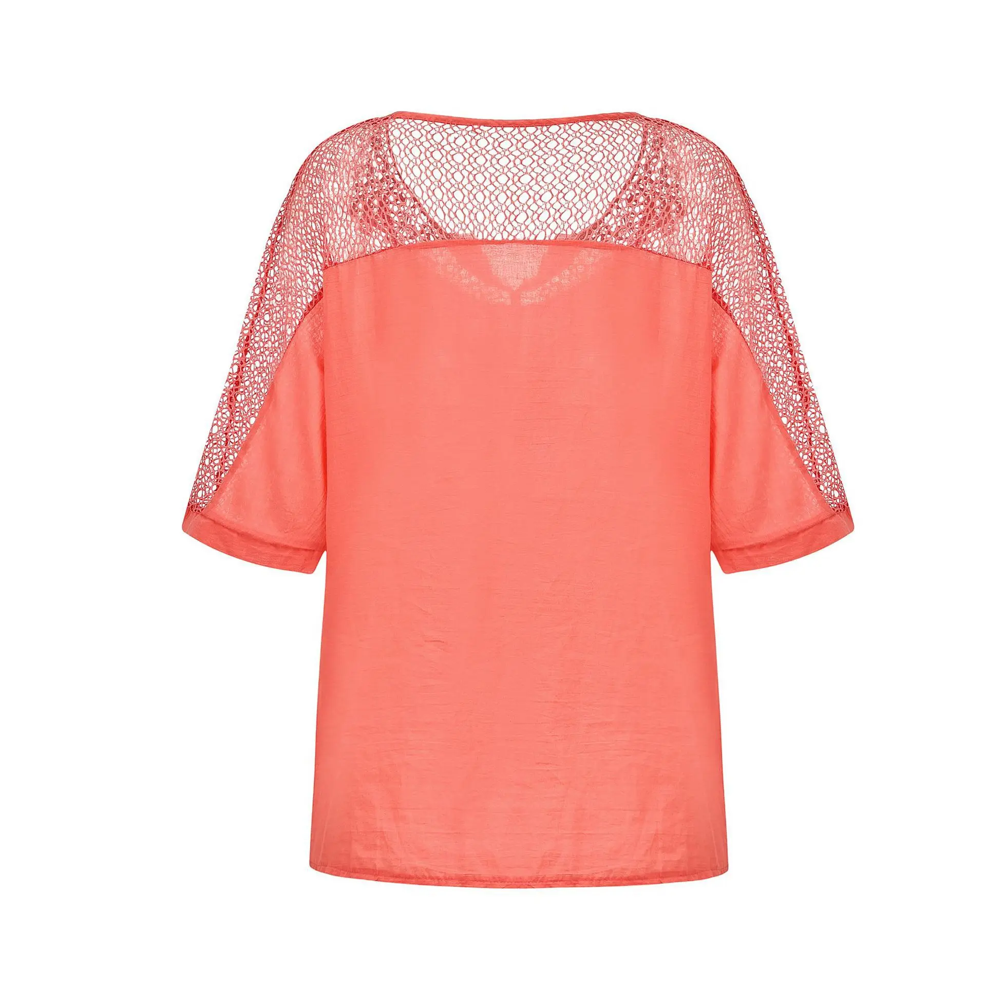 Новинка лета 2019 Женская Однотонная рубашка с коротким рукавом модная ажурная