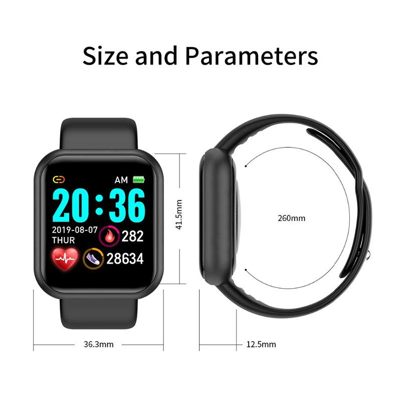 

d20 Pro Y68 Smart Watch Bluetooth Fitness Tracker Sports Watch Heart Rate Monitor Blood Pressure Smart Bracelet for Android IOS
