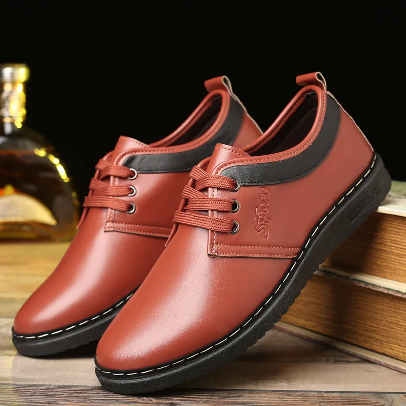Туфли мужские кожаные на шнуровке повседневные официальные туфли плоская