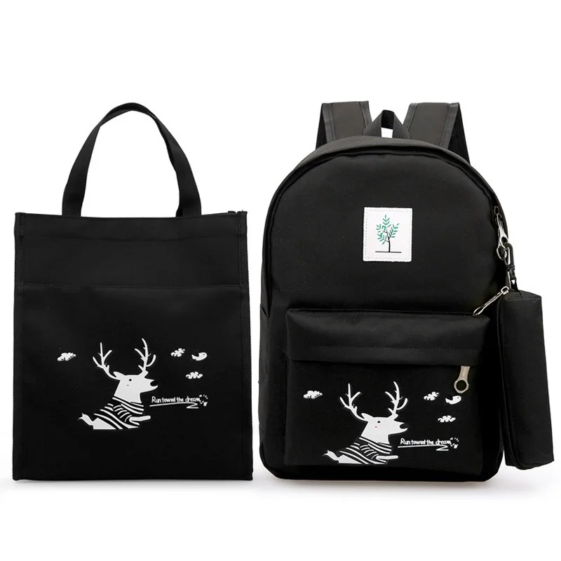 quality high 2023 thick canvas school bag for teen girls Fashion lady large capacity backpack 3 pcs/set school backpacks