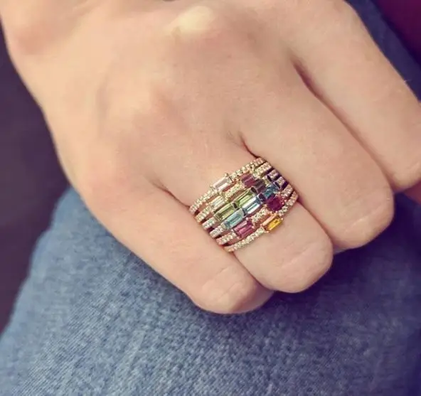 Простой класс три камня 3 шт Багет cz камень рождения красочные кубического