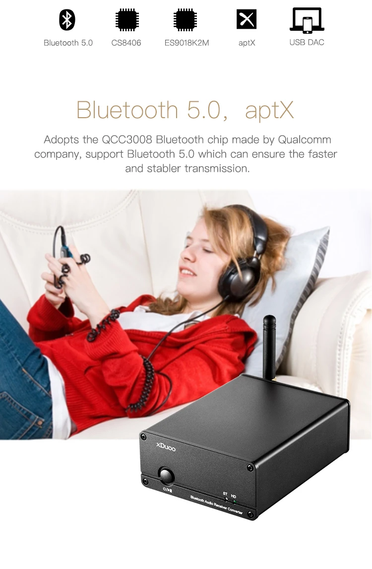 XDUOO XQ 50 Buletooth 5 0 аудио приемник конвертер ПК USB DAC ES9018K2M чип Поддержка APTX/SBC/AAC XQ50