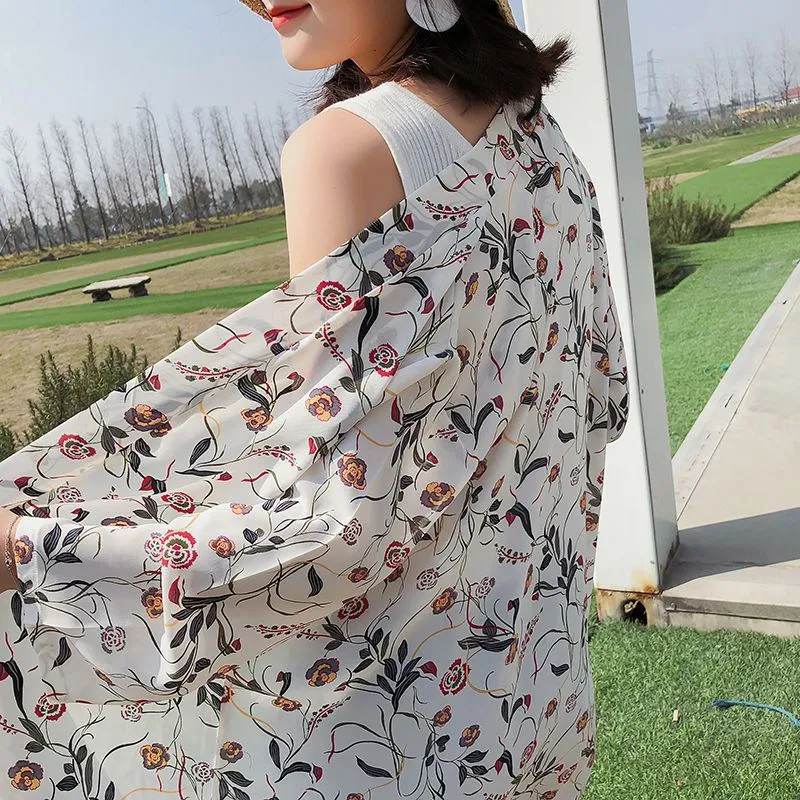 

Blusas Mujer De Moda 2019 Mid-Length Chiffon Print Sun Protection Clothing Seven-Point Sleeve Holiday Cardigan