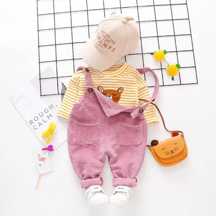 Осень 2020 комплекты одежды для малышей маленьких девочек Полосатое платье