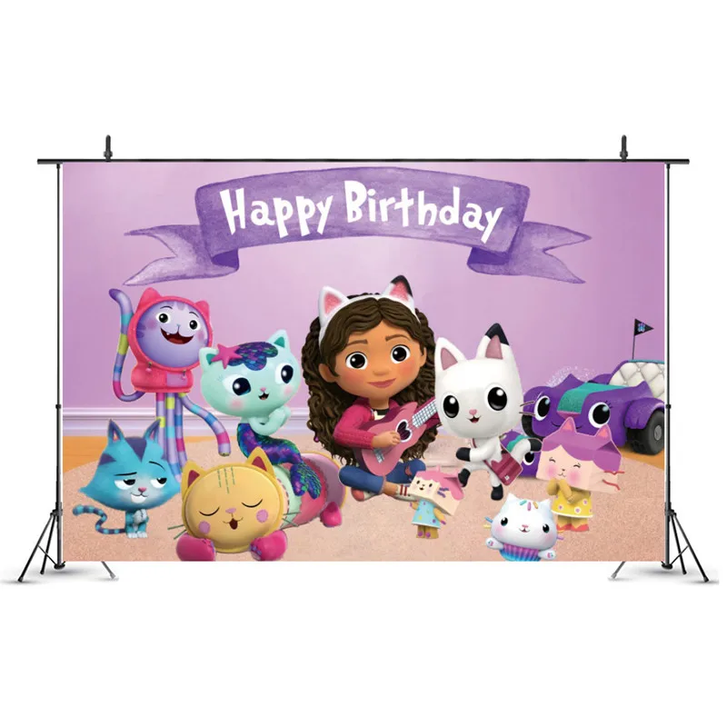 gabby dollhouse photo backdrop kid baby shower cat happy birthday party girls photography background banner decoration supplies free global shipping