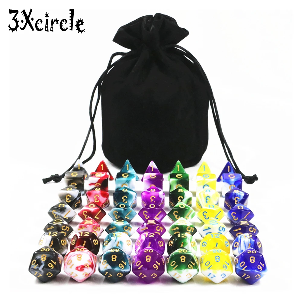 Лидер продаж 49 кубики шт./партия набор Игральный костей из D4 D6 D8 D10 % D12 D20 7 разных