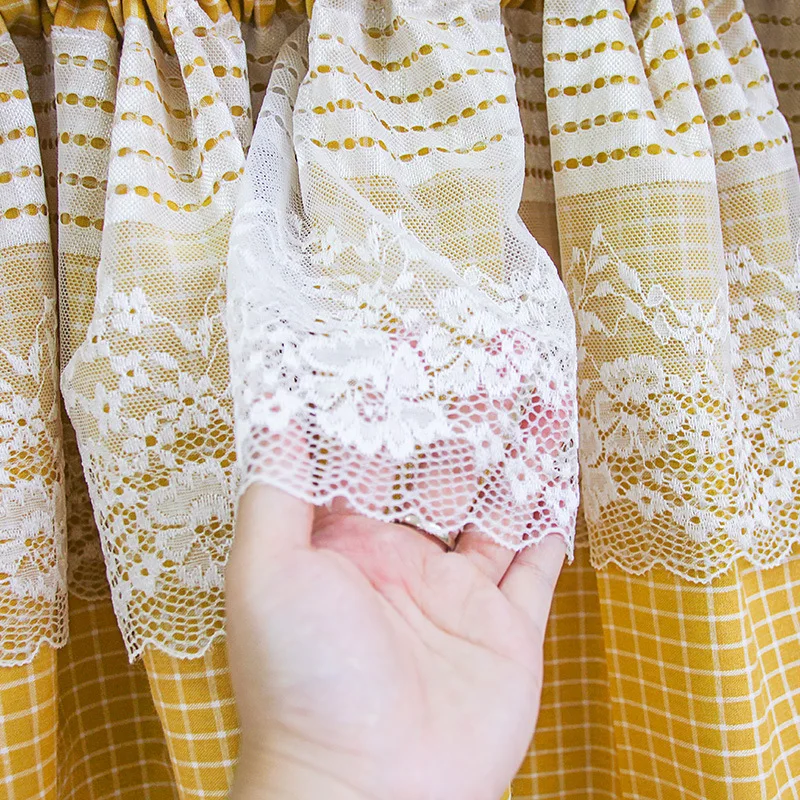 luxury embroidery bay window curtains lace short curtain for kitchen cabinet door separate panel plaid drapes cafe half curtain free global shipping