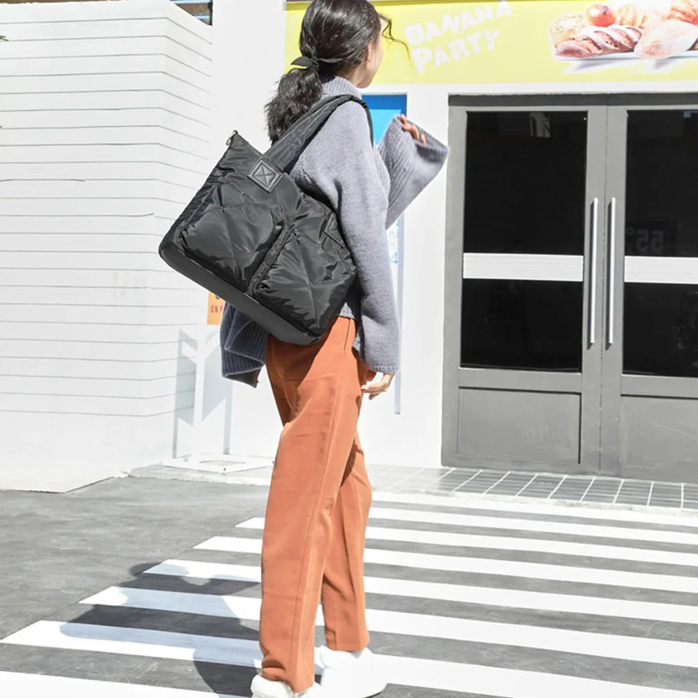 New Simple Ladies Shoulder Bag Solid Color Space Cotton Wild Mummy Bag Oxford Cloth Camouflage Printing Large Capacity Handbags