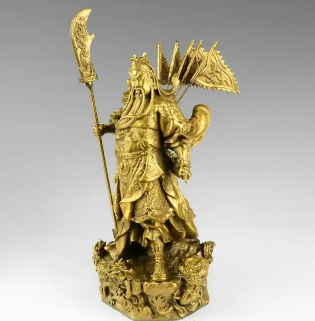 Китайская латунная латунь девять Воин Дракона Guan Gong/статуя Yu Figure10 &quotH желтая