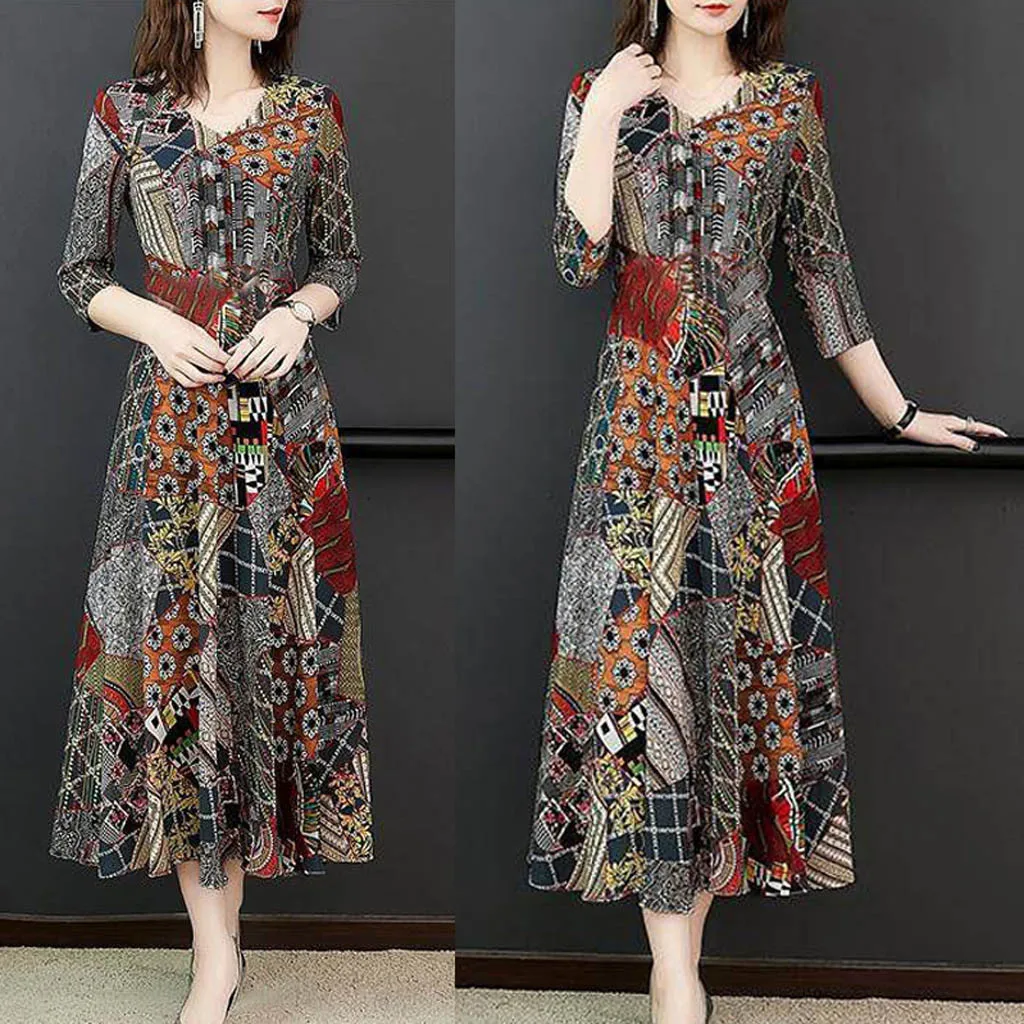 Женское шифоновое платье в Корейском стиле элегантное винтажное длинное бохо с