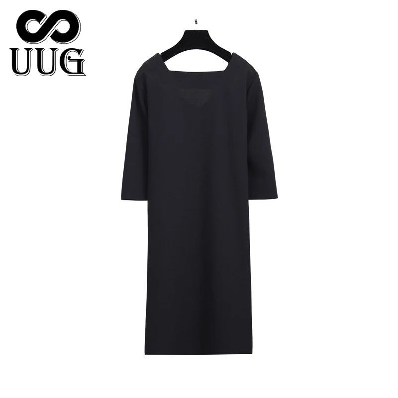 Женское платье UUG черное большого размера с коротким рукавом и треугольным