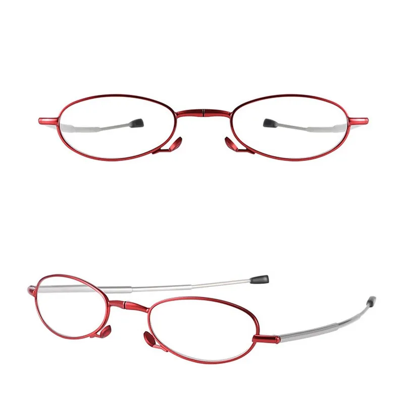 

Foldable Presbyopic Eyeglasses Folding Reading Glasses with Case Oval Full Metal +1.5 2.0 2.5 3.0 3.5 4.0 Frame Red Unisex White