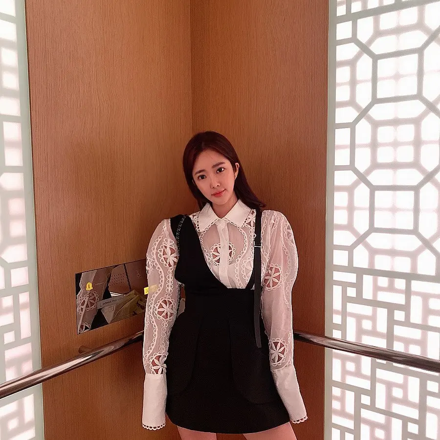 

Fashion Women's Top 2020 Heavy Industry Lace Retro Hollow Petal Long Sleeve Shirt Mesh Top