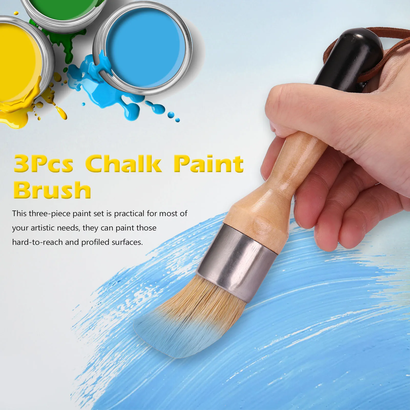 

3Pcs Chalk Paint Brush Wax Paint Brushes Bristle Stencil Brushes Wood Furniture Home Wall Brush Paint Bristle Brush
