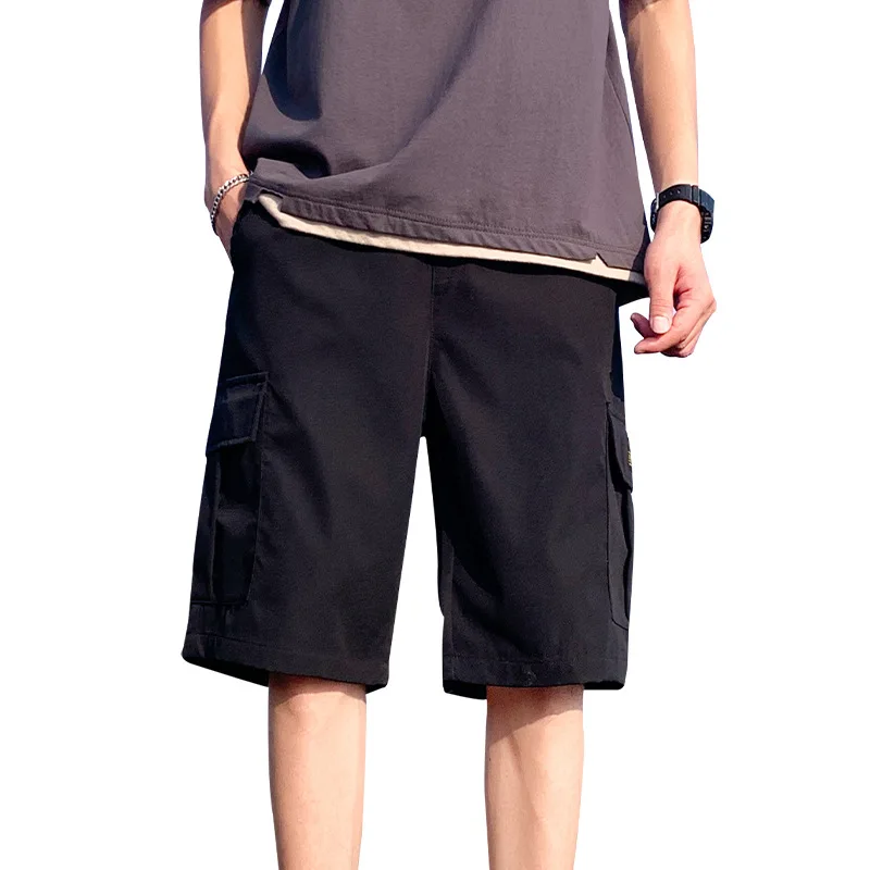 

Mens Shorts Summer Cargo Shorts Fashion Knee Length Drawstring Men Sports Shorts Khaki Solid Beach Casual Shorts Plus Size 4XL