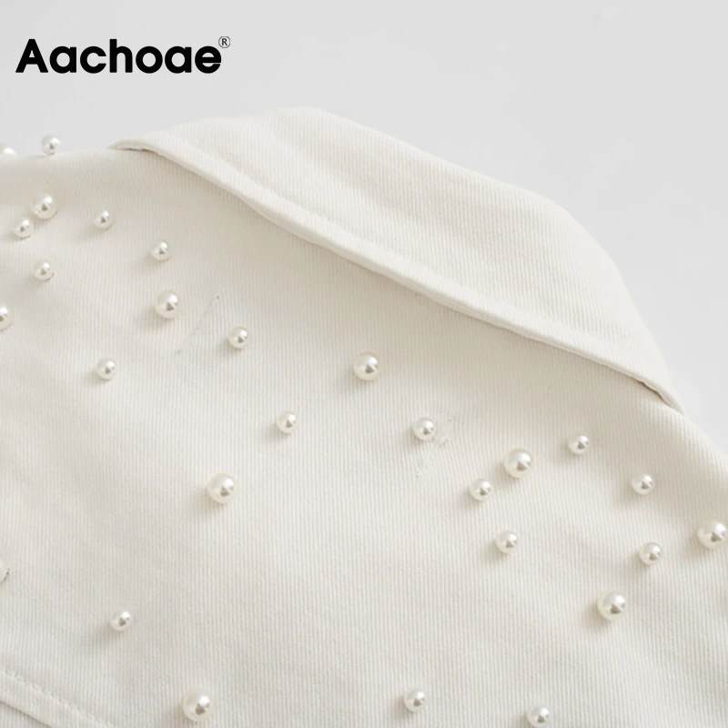 

Aachoae Pearl Decorate Chic Stylish Jacket Women Batwing Long Sleeve Loose White Coat Female Baggy Lady Jackets Outerwear Autumn