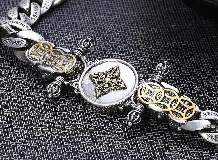 

charming S925 Sterling Silver six character brave troops mantra diamond pestle rotating Bracelet