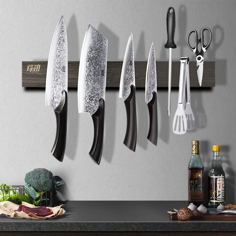 Wood Magnetic Knife Holder Wall-mounted Kitchen Knife Rack Powerful Magnet Knives Strip Kitchen Utensil Storage Organizer