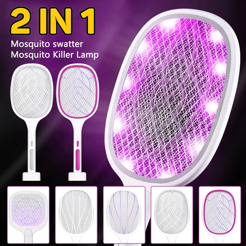 Matamoscas el&eacute;ctrico con luz UV, l&aacute;mpara LED recargable por USB, trampa para mosquitos, raqueta, antiinsectos, Zapper, herramientas de verano-0