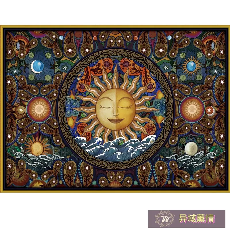 

European-style tablecloth sun constellation crystal grid cloth geometric pattern tarob surrounding props tablecloth table Gift